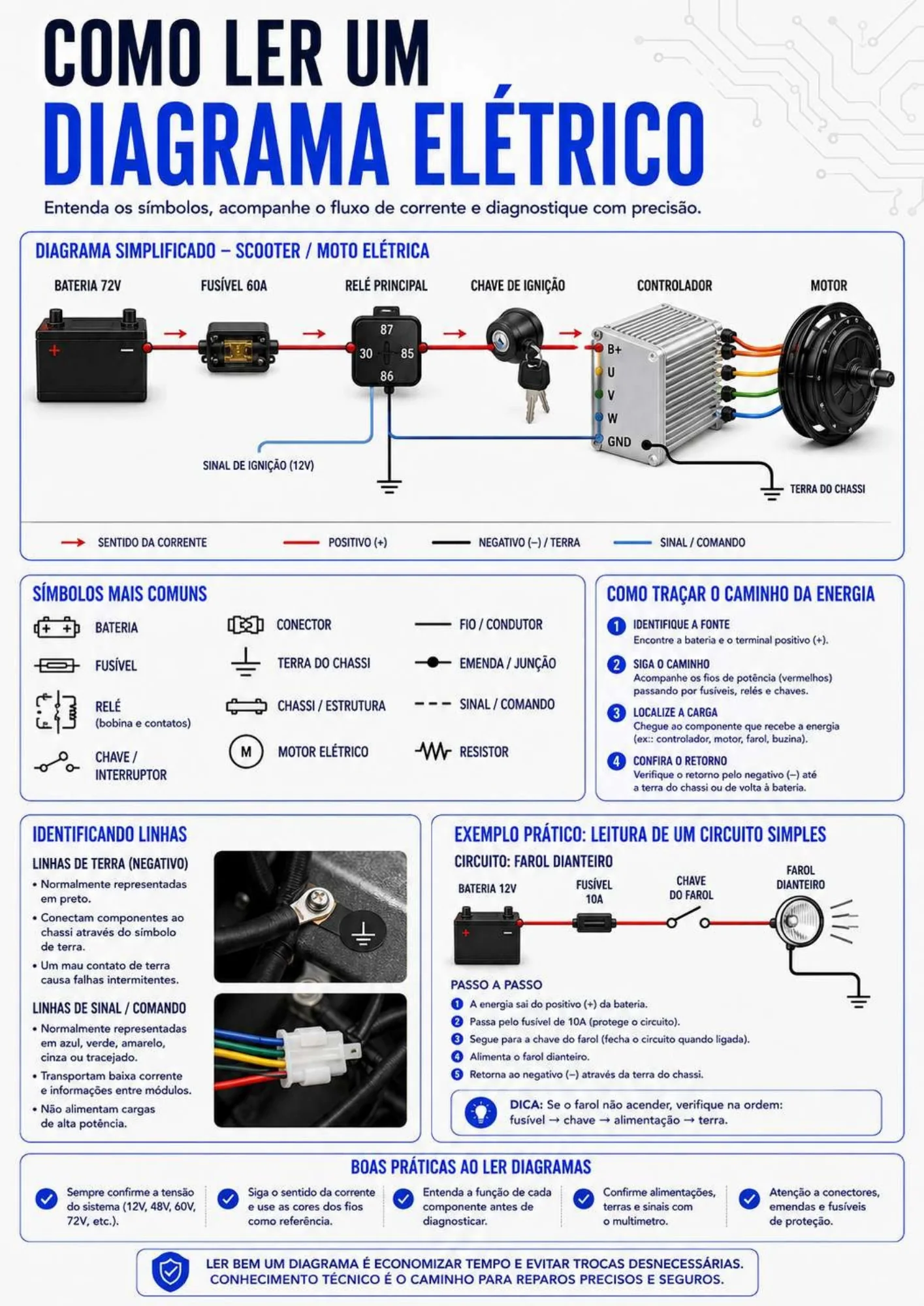 Página do manual ensinando como ler um diagrama elétrico